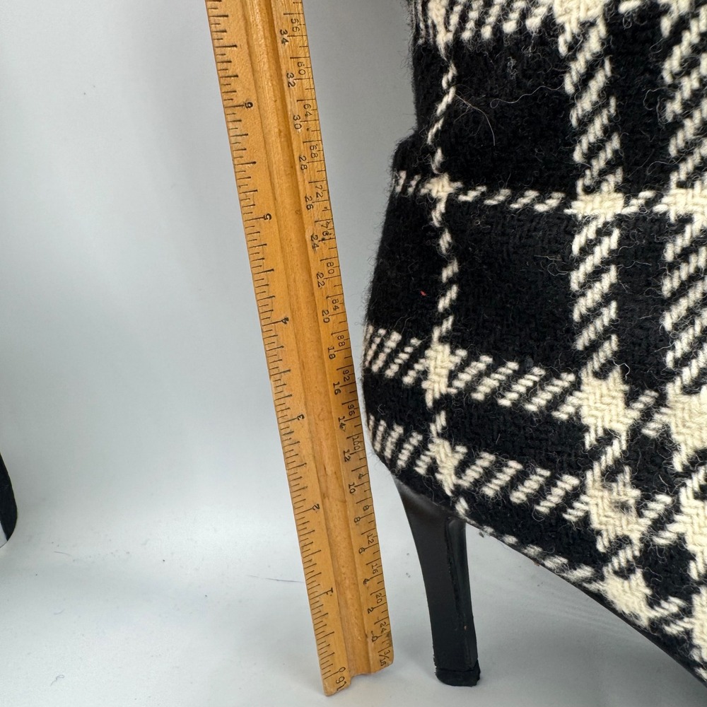 Burberry Boots 37 Black Plaid Wool Pointed Toe Stiletto Knee High Houndstooth - Picture 3 of 11